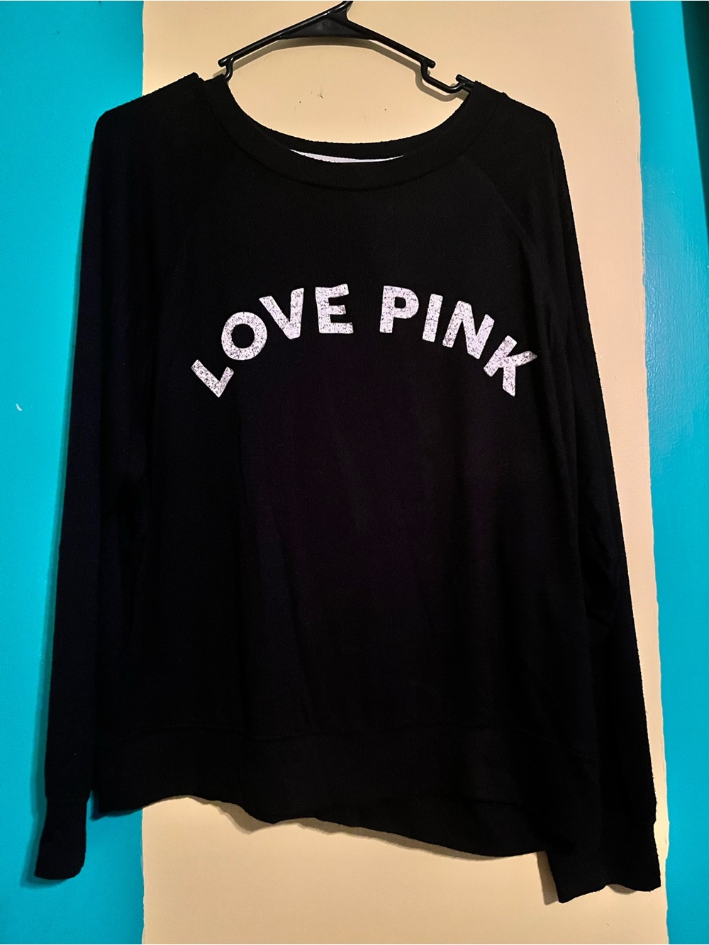 PINK Victoria's Secret Black Crewneck with 'LOVE PINK' Logo
